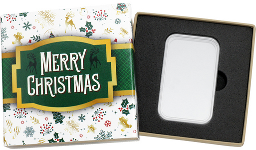 SilverTowne Natural Kraft Paper Gift Box with Merry Christmas Green/Gold Box Sleeve